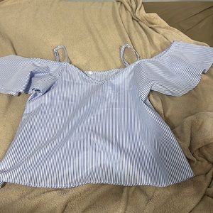 Blue and white blouse, puffy sleeves